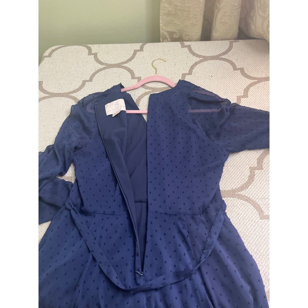 Gal Meets Glam navy dress textured Swiss dot long blouson sleeves, size 12 - Picture 9 of 12